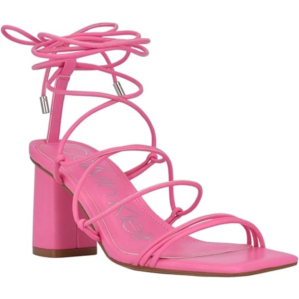 Calvin Klein Pink Heeled Sandals with Lace-Up Straps